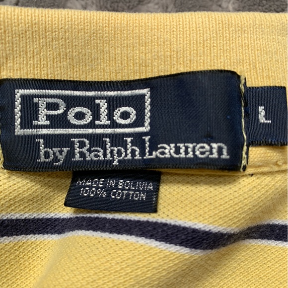Ralph Lauren Shirt Mens Large Yellow Blue Short Sleeve Polo Striped Vintage - Picture 7 of 10